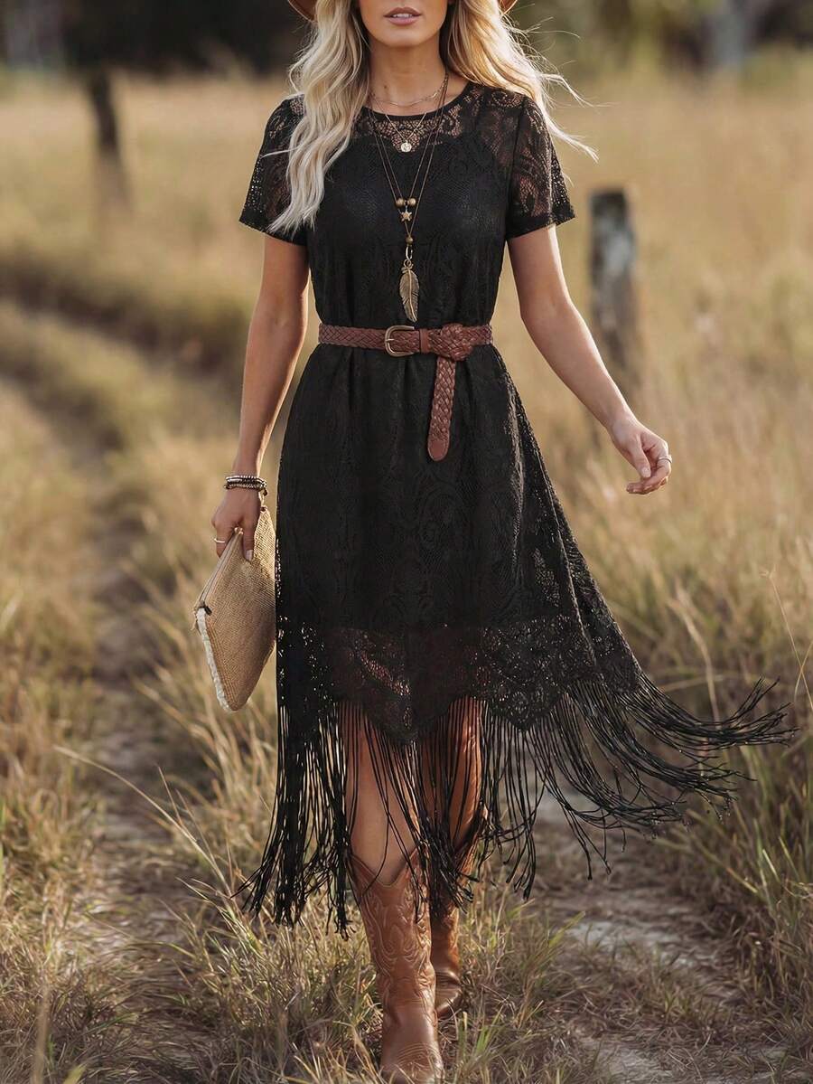 Women Midi Dresses - Black - View 1