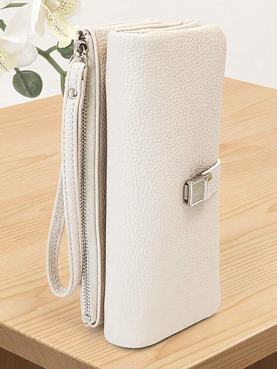 MINGYOU Women's Long Super Soft PU Large Capacity Wallet, Multi-Functional Multi-Layer Phone Wallet, Exquisite Snap Closure Multi-Card Slot Clutch, Zipper Coin Purse ID Organizer, Soft Lightweight Portable Handbag For Party, Date, Holiday Gift - White - View 1
