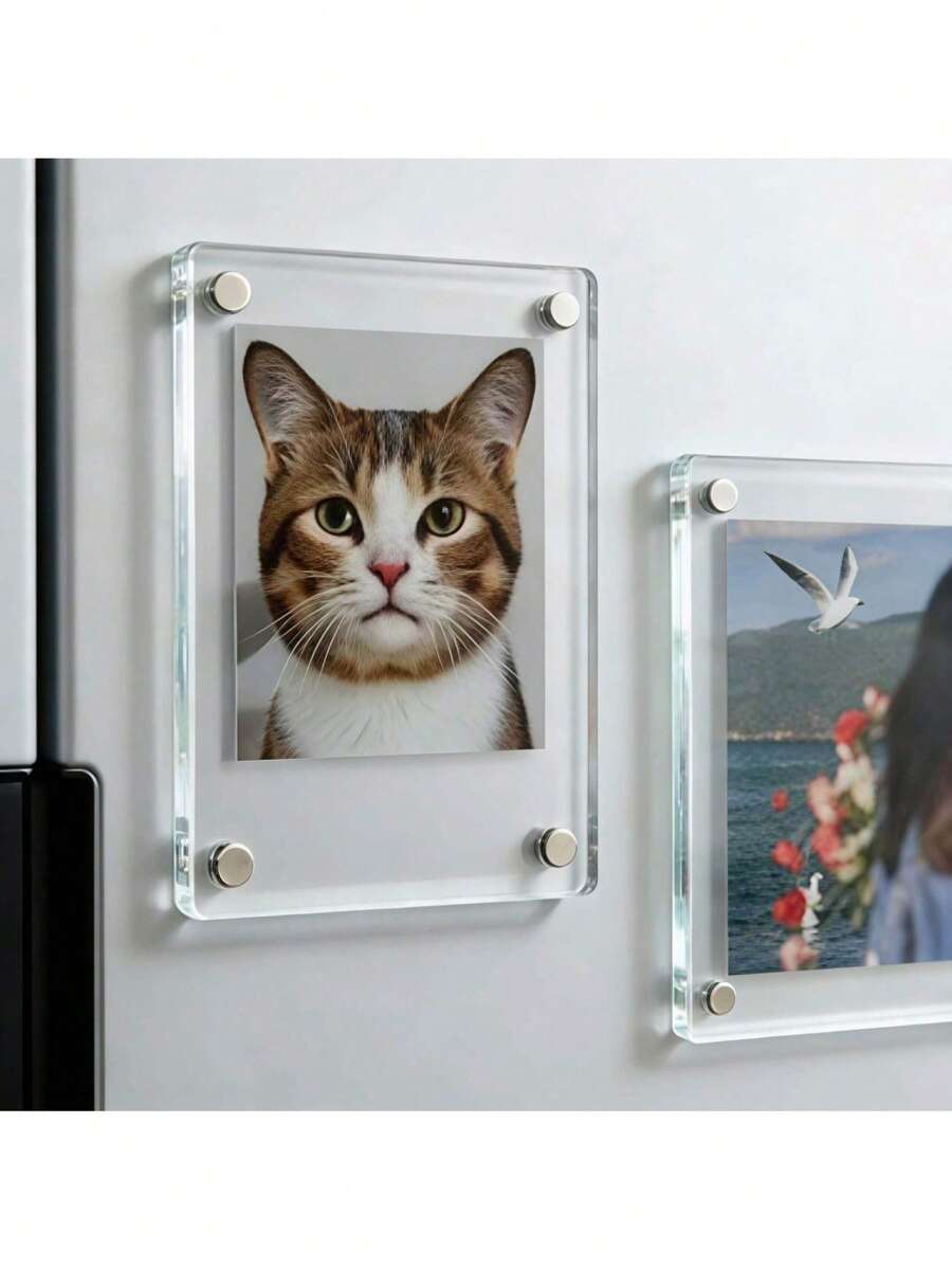 3/6/8/10 Sets 9x6cm Acrylic Transparent Mini Magnetic Photo Frames, Instant Photo Display DIY Fridge Magnets, Halloween, Christmas, Cartoon Photo Collection, Acrylic Fridge Magnets, Magnetic Wall Photo Frames, Magnetic Photo Sleeves, Kitchen Display, Fridge Decoration, Minimalist Design, Modern Display, High Quality Magnets, Sturdy Construction, Gift Shoppers, Home Decor. Fridge Magnetic Photo Frame Set, DIY Fridge Magnets - Transparent - View 1