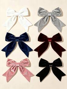 6PCS Solid Color Velvet Bow Hair Clips, Versatile Casual Hair Accessories, Suitable For Daily Wear And Outings, Perfect Gift Choice - Multicolor - View 6