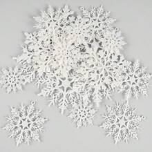 24pcs Random Glitter Snowflake Christmas Tree Decorations White | Plastic Material, Multiple Sizes, Shatterproof, Suitable For Indoor Winter Wonderland And Christmas Party Decor - Plain White, No Glitter - View 7