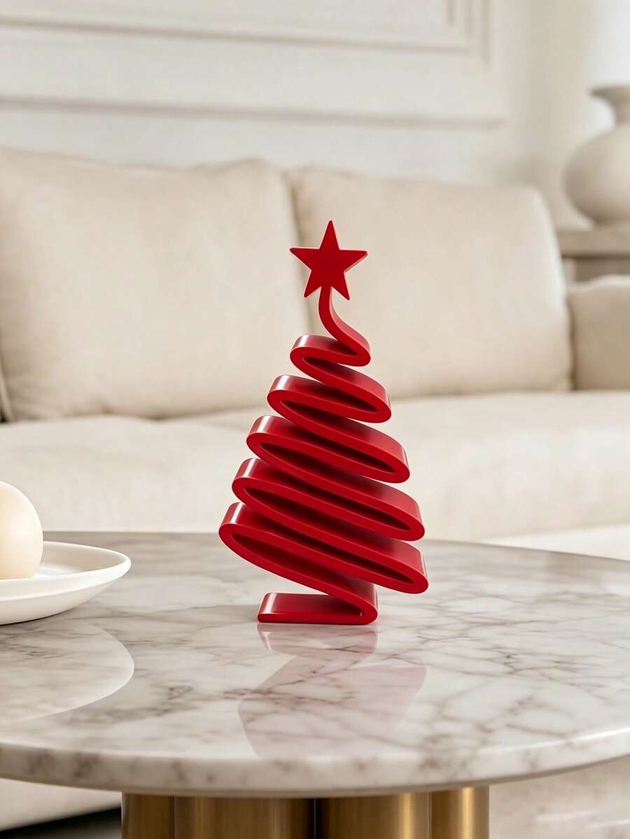 Minimalist Modern Small Christmas Tree Tabletop Decor - Elegant Compact Xmas Tree Ornament With Branches & Suitable For Living Room, Dining Table, Hallway, Cabinet - Lightweight Plastic Holiday Decoration For Small Spaces, Year-Round Use