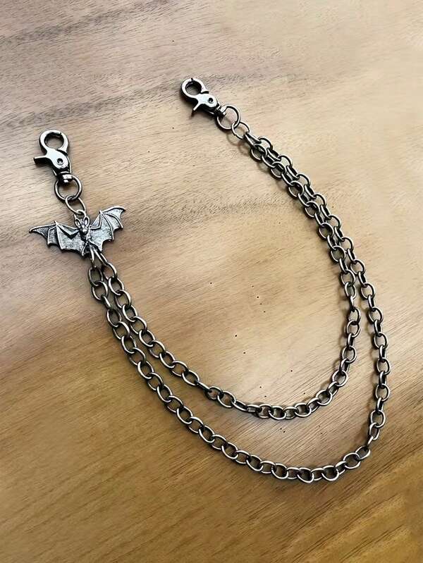 1pc Retro Punk High Street Style Bat Pants Chain Belt, Dark Design, Unisex Adjustable Metal Chain Waist Belt, Perfect For Pairing With Jeans