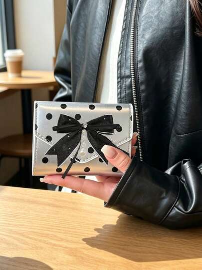 Y2K Powder Polka Dot Purse, Fashion PU Small Wallet, Polka Dot Multi-Card Card Bag,Kawaii Style Card Holder, ID Document Storage Bag
