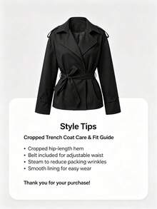 Black Waist-Cinching Short Trench Coat, New Vintage Sexy Style Slim Fit High-End Jacket - Black - View 10