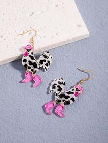1 Pair Funny Quirky Black & White Spotted Colorful Rooster Earrings, Creative Animal Ear Jewelry For European & American Cross-Border Market - Multicolor - View 2