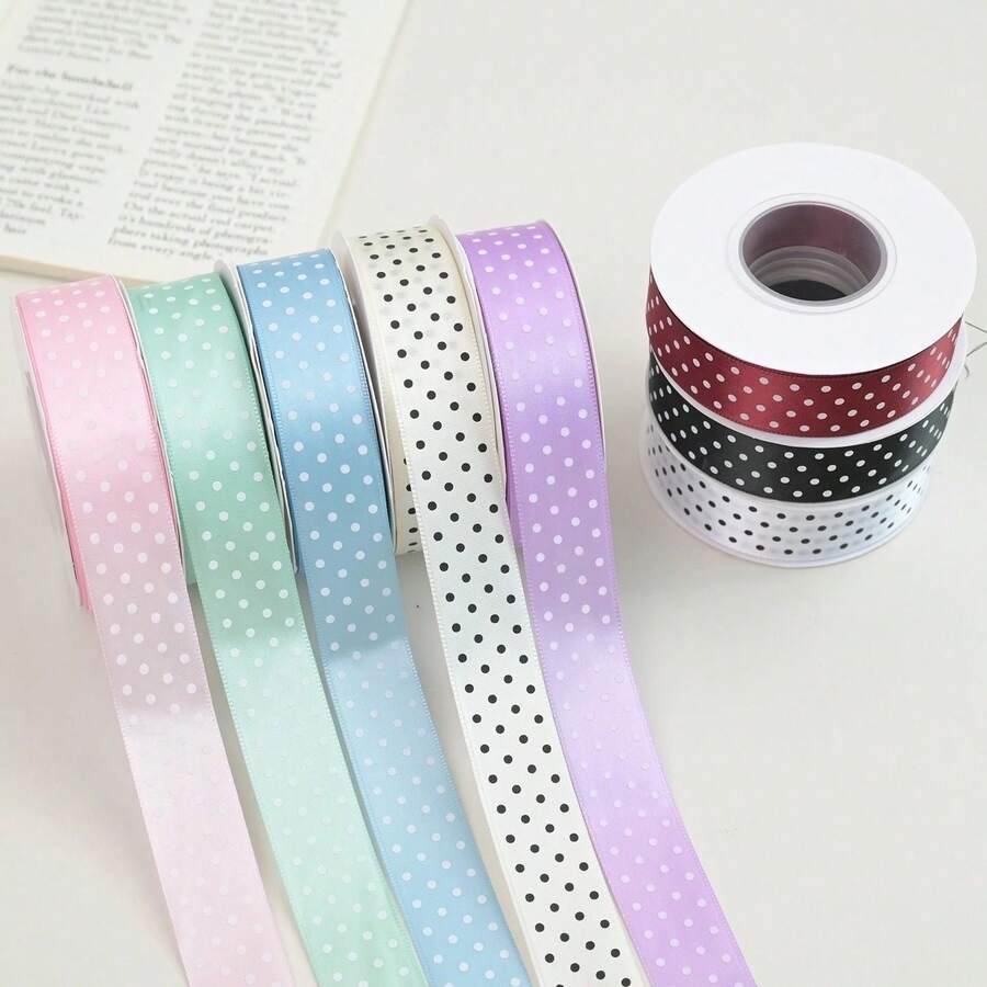 1PC 4yards/2.5cm Wide Printed Polka Dot Polyester Ribbon, DIY Bow Hair Accessory, Suitable For Wedding, Valentine's Day, Christmas And Other Occasions Handmade DIY Decoration (Without Spool) - 4 Yards - View 1