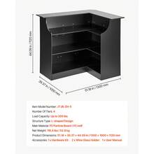 Home Bar Unit, L-Shaped Wine Bar Cabinet Table 4-Tier With Storage Shelves,  Wine Glass Holder, 300 Lbs Max Capacity, Wood Liquor Cabinet For Home, Kitchen, Living Room, Pub, Basement, Black - Black - View 7