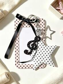 Exquisite Polka Dot ID Card Holder, Music Element Hanging Card Sleeve, Lucky Star Card Pouch, Wavy Transparent Card Holder With Keychain, Delicate Girl Accessory, Work Badge Protector; No RFID Function, With Detachable Keychain And Detachable Lanyard/Pendant - With ID Window And Card Slot, Suitable For ID Card, Student ID, Meal Card, Work Pass And Subway Access Card, Back To School Essential, Ideal Gift For Girls - Multicolor - View 2