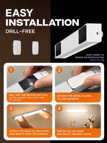 4 قطع شريط إضاءة LED دافئ USB 10/20/30/50 سم مع مستشعر حركة - شريط إضاءة LED بمستشعر حركة لاسلكي، إضاءة تحت الخزانة، مصباح ليلي مغناطيسي قابل للشحن قابل للالتصاق للممر وخزانة المطبخ والرف والخزانة وديكور المنزل - متعدد الألوان - مشاهدة 10
