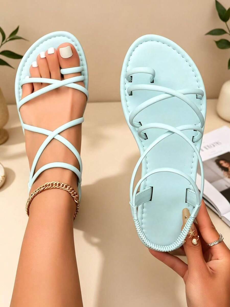 Fashion Women's Toe Strap Roman Sandals, Comfortable & Breathable, Vacation Style, Beach Travel Blue Sandals Green Sandals - Green - View 1