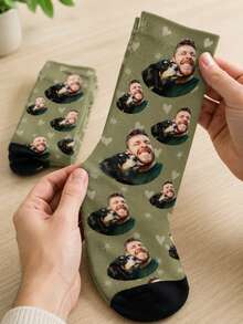 1 Pair Customized Face Socks, Can Print Any Face On Socks, Unisex, Personalized Photo Socks, Customized Image Couple High Tube Socks, Birthday Gift, Fun Happy Quirky, Multi-Color Dopamine Gift Socks - Multicolor - View 4