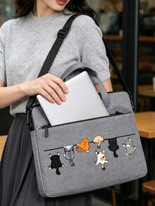 Spacious And Lightweight Laptop Bag With Cat Print Design, Detachable And Adjustable Shoulder Strap, Laptop Stand, Fits In Suitcase, Laptop Protective Case, Briefcase, Document Organizer, Portable Commuter Bag, Shoulder Bag, Suitable For Laptops And Tablets, Ideal For Daily Use, Travel, Commuting, Perfect Professional Gift For Holidays, Suitable For Home And Office, Back To School Gift, Teacher's Day, Travel, Vacation Gift - Multicolor - View 7