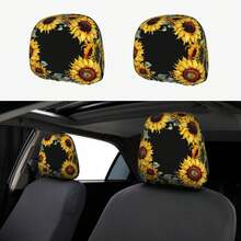 2 cái bọc tựa đầu ô tô, họa tiết hoa hướng dương, chất liệu polyester, không nhồi bông, dễ lắp đặt và vệ sinh, kích thước phổ thông, phù hợp với hầu hết các dòng xe ô tô - Vỏ gối hình ô tô - Xem 10