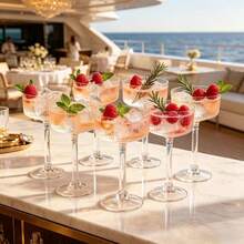 10pcs Acrylic Transparent Ribbed Coupe Martini Glasses, Reusable Vintage Champagne Flutes, Heavy Duty Juice Cups, Dishwasher (Clear) For Weddings And Birthday Parties - View 1