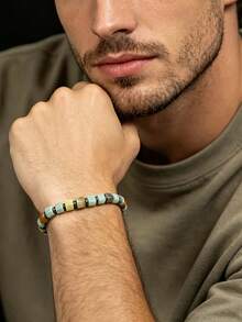 Natural Stone Amazonlite Square Bracelet, Peace & Stability, Abundance & Prosperity, Retro Style Unisex Jewelry Suitable For Casual Attire All Season - Multicolor - View 4