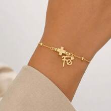 1pc New Fashion Cross Initial Fe Pendant Golden Stainless Steel Bead Chain Bracelet For Women - Yellow Gold - View 1