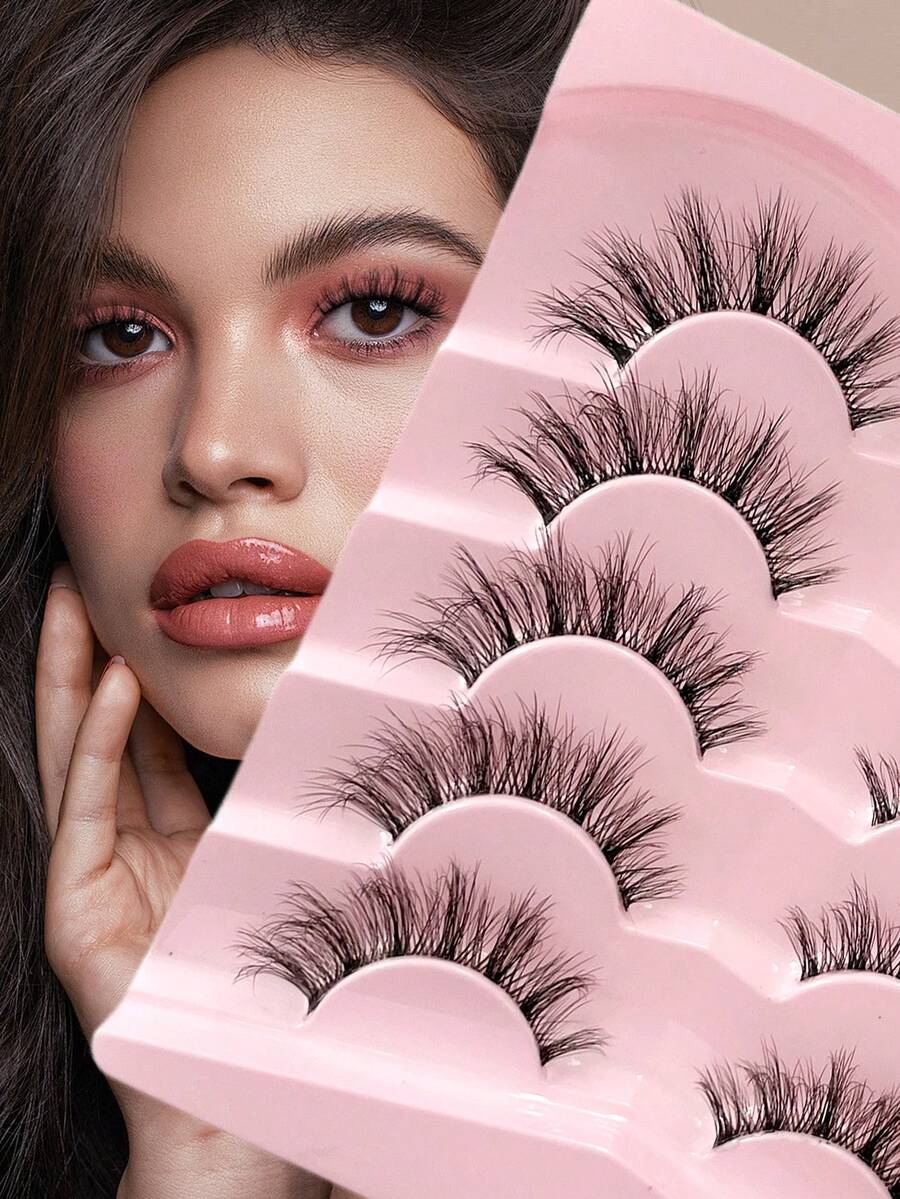 ENCHUW 5 Pairs Natural Look Eyelashes Fluffy Soft Cross Manga Lashes Wispy Natural Eyelash Extension Strip Lashes,Lashes,Eyelashes,Fake Lashes - Black - View 1
