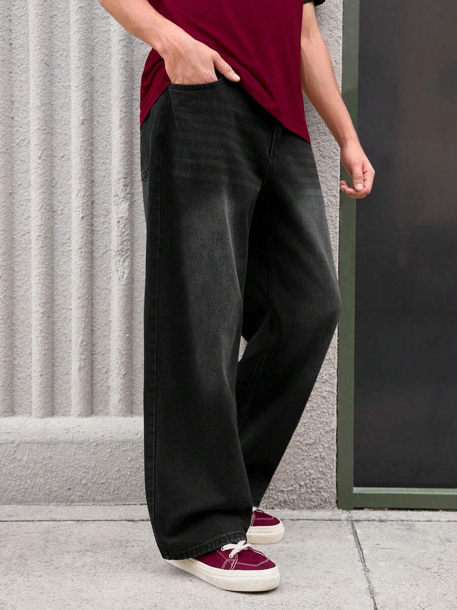 Whitmere Justice Brother 1pc Japanese And Korean Style Men's Loose Washed Denim Casual Brand Loose Wide Leg Jeans Long Pants