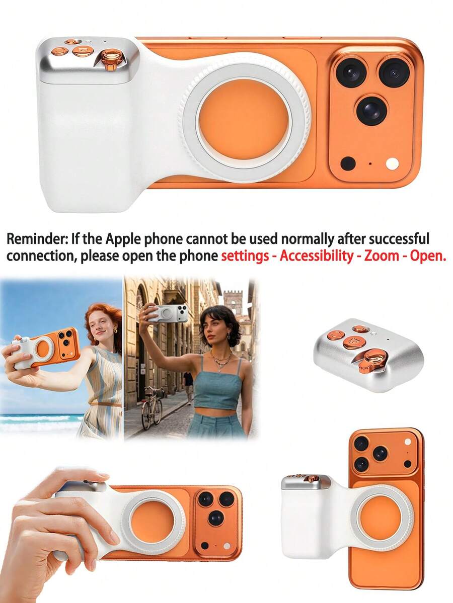 Magnetic Phone Camera Handle, Smartphone Photography Stand With Detachable Remote Control, Selfie/Video Recording Handle, Photography Assistant Handle, Compatible With IPhone And Android, With Shutter Button For Selfie/Vlog/Video (Apple Phone Users Need To Enable Settings > Accessibility > Zoom Function)