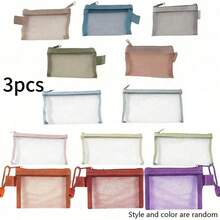 9/3/1pc Large Capacity Nylon Triangle Mesh Toiletry Bag, Portable Waterproof Makeup Bag, Multi-Functional Cosmetic Bag, Stationery Pouch, Data Cable Organizer, Coin Purse - Multicolor - View 13