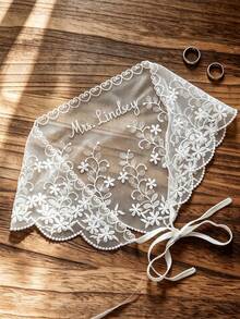 Personalized Lace Bridal Headscarf, Custom Embroidered Wedding Head Scarf, Bachelorette Party Favors, Bride Gift - Multicolor - View 4
