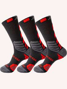 3 Pairs Men's Contrast Color Basketball Mid-Calf Socks, Cushioned Shock-Absorbing Breathable Training Sports Fitness Socks - Multicolor - View 2
