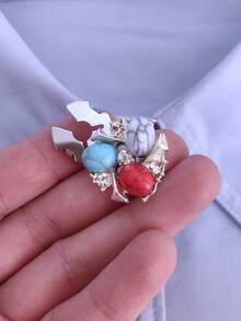 1pc / 2pcs Elegant Multicolor Turquoise Flower Design Button Covers, No-Sew Shirt Button Covers, Decorative Buttons, Fashion Crystal Cufflinks - Multicolor - View 4