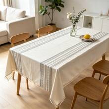 1pc Bohemian Tassel Tablecloth, Bohemian Style Printed Tablecloth With Tassel Trim, Suitable For Living Room, Dining Room, Balcony And Other Decorative Tablecloth - Beige - View 4