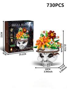 790片哥德式恐怖骷髏玫瑰花束積木植物 DIY 3D組裝模型裝飾品 生日禮物 萬聖節聖誕禮物 - 彩色 - 查看 15