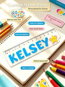 Custom Name Acrylic Ruler, Transparent Acrylic Customized Name Ruler, Personalized 15Cm Straight Measuring Tool, Customized Daily Stationery Accessory, Customizable Gift For Stationery Lovers, Multi-Functional Creative Ruler - Multicolor - View 1