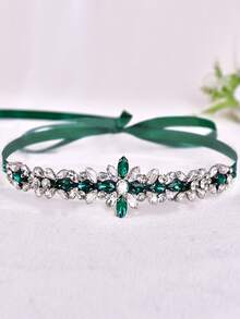 1pc Elegant Green Rhinestone Wedding Belt, Summer Waist Sash, Luxury Decorative Accessory For Wedding Guests Bridesmaids - Dark Green - View 4