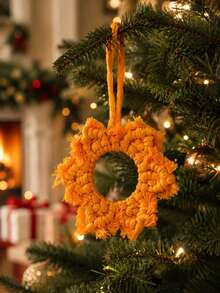 1pc Christmas Yellow Woven Snowflake Hanging Ornament Boho Circular Floral Star Design With Fringe Edges Festive Tree Pendant For Christmas Tree Mantel Window Wall Holiday Party Seasonal Home Decor - Style 3 - View 6