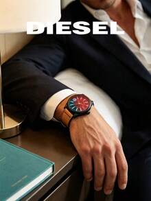Diesel Rasp NSBB 系列 46x53mm 大錶盤啞光黑 IP 不鏽鋼男士腕錶，配復古棕色縫線真皮錶帶 DZ1860 - 黑色 - 查看 4