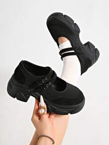 Design-Driven Functional Style Ballet Sports Shoes For Women 2025 New Thick Sole Mary Jane Shoes - Black - View 3