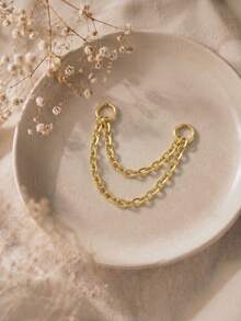 1Pc 925 Sterling Silver Gold‑Tone Double Layer Chain Dangle Charm Detachable Link Pendant For Hoop Earrings Perfect For Daily Wear Party Gift Giving - Gold - View 2