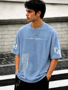 Zrgoth Men's Casual Versatile Simple Printed Element Short Sleeve T-Shirt - Baby Blue - View 3