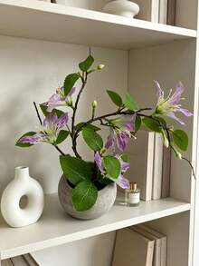 1pc Premium Artificial Clematis Bonsai, Faux Flower Decor, Suitable For Home Bedroom, Aromatherapy Tabletop Arrangement, Living Room Office, Coffee Table Desktop Decoration Display (With Pot) - Mauve Purple - View 1