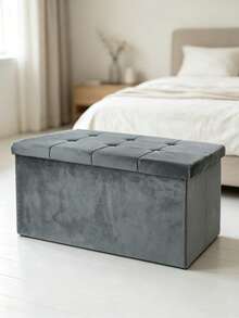 Velvet Folding Storage Ottoman Bench, Foldable Storage Footstool Cube, Button Tufted Footstool Seat Box, Multifunctional Collapsible Storage Chest For Living Room Bedroom Entryway, Space‑Saving Foot Rest Stool With Large Storage Capacity - Grey - View 8