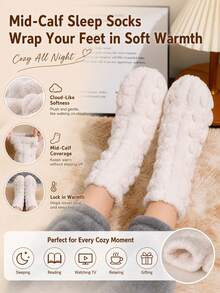 1/2/4 Pairs Thick Fluffy Mid Calf Sleep Socks For Women, Non‑Shed Soft Fuzzy Warm Cozy Home Bed Socks Cold Weather - White - View 4