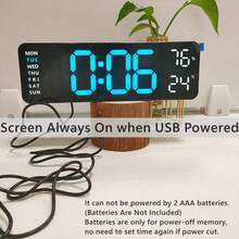 USB Powered 9 Inch Large Digital Wall Clock Temperature Humidity Week Display 4 Level Manual Brightness Adjustment Auto Dimmable Snooze Table Clock 12/24H Electronic LED Alarm Clock ---Without Battery And Plug - one-size - View 11