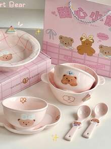 Cute And Sweet Bear Series Ceramic Tableware, Underglaze Fruit Bowl, Salad Bowl, Yogurt Bowl, Rice Bowl, Noodle Bowl, Suitable For Home And Restaurant Use, Perfect For Holiday And Birthday Gifts - Multicolor - View 1