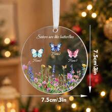 Custom Festive Christmas Butterfly Ornament, Personalized Sister Name Hanging Decor, Merry Christmas Tree Decoration For Sisters And Best Friends Gift Giving, Customized Butterfly Xmas Ornament With 2-4 Names, Customizable Holiday Keepsake Gift. - Style B - View 2