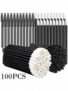 100pcs Disposable Mascara Brush Set With Lip Gloss Brush Head, Nylon Bristles, Suitable For Neutral Skin, Fragrance-Free, ABS Plastic Handle - Multicolor - View 1