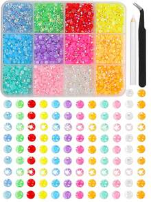 12-Grid 3mm Mixed Color AB Resin Flat Back Rhinestone Jelly Diamond DIY Clothing Phone Rhinestone Set, Suitable For DIY Handmade Mother's Day Gifts, 12-Color Rhinestones Create Bright Bedroom Atmosphere, 40 Vibrant Colors - Multicolor - View 11
