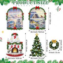 Christmas 5pcs Winter Scene Backdrop Set, Snowy Window, Fireplace, Christmas Tree And Wreath Printed Fabric Decor, Holiday Home Wall Hanging Decoration Set - Multicolor-a - View 2