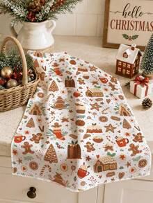 2pcs Christmas Gingerbread Man Cake Pattern Kitchen Towels, Soft Polyester Dish Cloths, Suitable For Kitchen Decor, Kitchen Cleaning, Holiday Party Decoration, Kitchen Bathroom Supplies Home Essentials, Home Decor, Housewarming Gift - Multicolor - View 3
