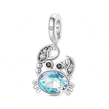1 Stück S925 Sterling Silber Ozean Stil Anhänger Perle, blauer Kristall Krabbe, Delfin, kleiner Fisch, Seestern, Quallen Formen, transparenter blauer Zirkonia eingelegt, frischer Tiefseeton, mit Geschenkbox, geeignet für Armband Halskette, handgefertigter DIY Schmuck, vielseitiges Sommer Strand Accessoire - Verschiedenfarbig - Übersicht 17