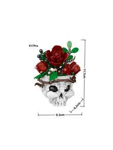 417Pcs Special‑Shaped Skull Micro Mini Building Blocks,3D Assembly Toy,Creative Design,Multiple Styles:Red Rose,Gothic,Blue Rose,Carnivorous Plant Skull.Great For Model Lovers,Boost Imagination & Thinking,Desk Decor,Birthday Gift,Unique Souvenir - Multicolor - View 11