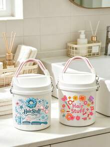 Stylish Cosmetics Print Swing Lid Car Trash Can, Detachable Hanging Rope,Multifunctional Desktop Sundry Storage Bucket, Makeup Brush Holder, Car Interior Decor, Back To School Holiday Gift,Household Essentials And Portable Travel Containers - Multicolor - View 9